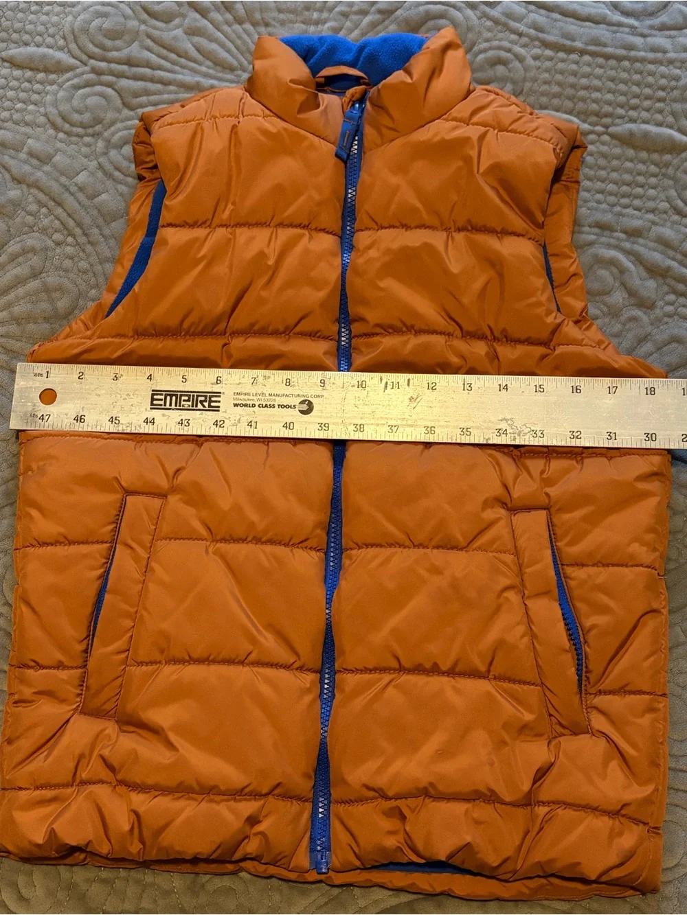 Amazon Essentials Orange Puffer Vest with Blue Trim